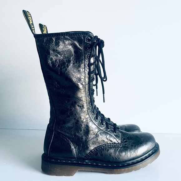 Dr. Martens Shoes - Dr. Martens Lunar Crater 14-Eye Metallic Leather Boots US 8 RARE